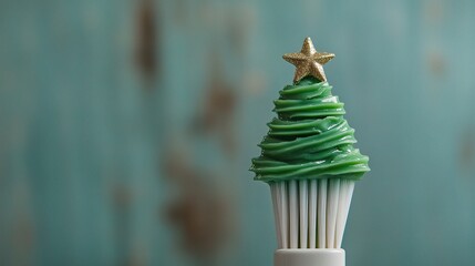 Fototapeta premium Unique Mini Christmas Tree Toothbrush with Decorative Star Top