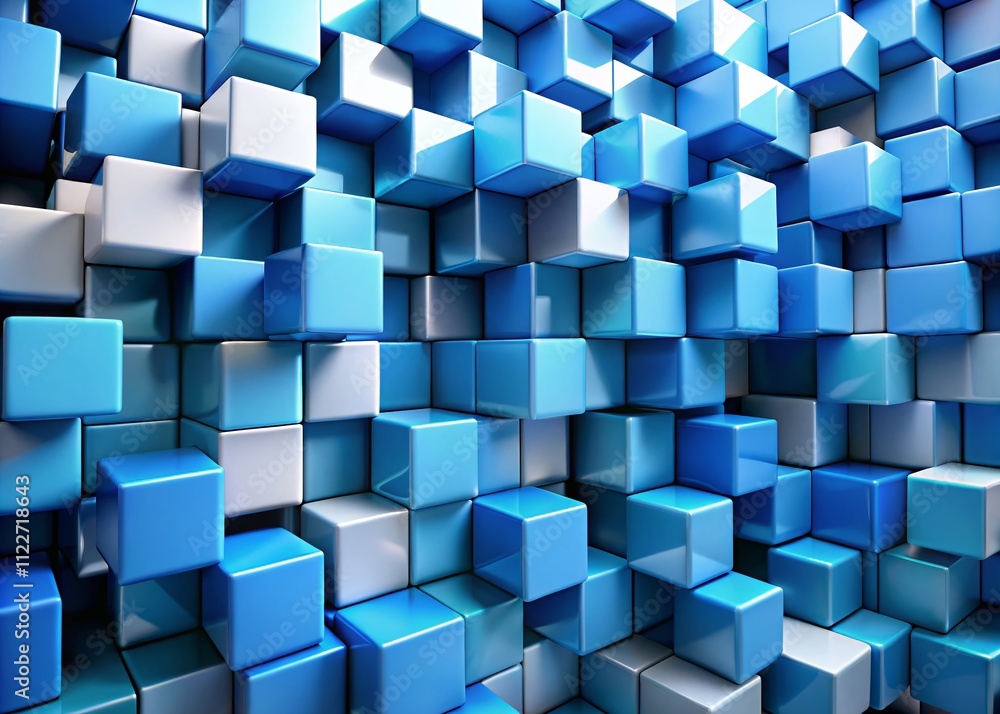 Aufkleber abstract image of blue toned cubes as background with depth and texture for modern design needs