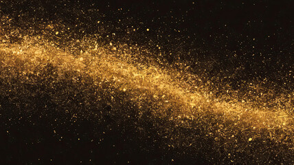 Fototapeta premium Mesmerizing Golden Particles in Motion Against Black Background, Dynamic Shimmering Effect with Dense Center Gradually Dispersing Outwards, Elegant and Luxurious Atmosphere, Starry Night 