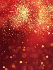 Fototapeta premium Fireworks in christmas on red background.
