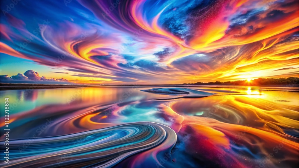 Aufkleber abstract iridescent glossy background creating a dreamlike landscape with vibrant colors and fluid p