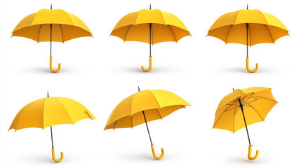Obraz premium Yellow isolated and realistic umbrella icon set seven different locations of the yellow umbrella vector illustration
