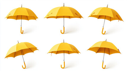 Obraz premium Yellow isolated and realistic umbrella icon set seven different locations of the yellow umbrella vector illustration