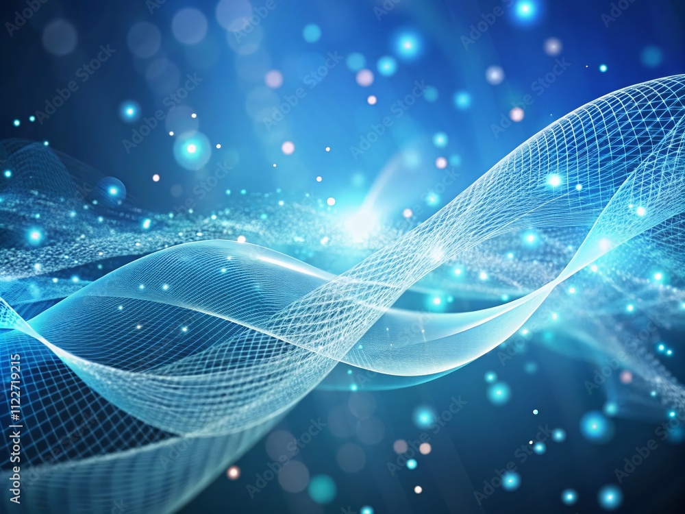 Aufkleber abstract light blue ribbon background with dots and lines, network connection structure, wave patter