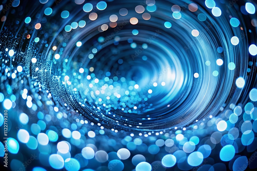 Poster abstract light dots background in blue circle wave display with led defocused effect for modern digi