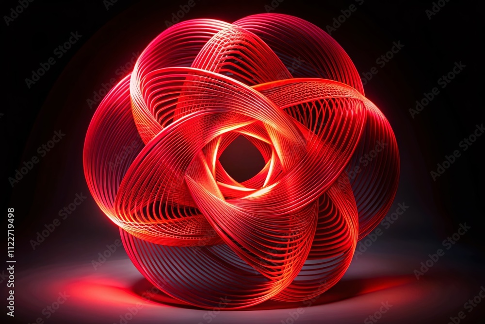 Aufkleber abstract long exposure of a red 3d rotating shape creating a complex pattern in a modern geometrical