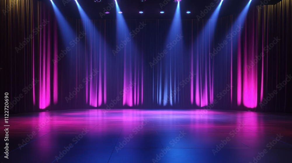 Poster immersive dynamic stage backgrounds with motion graphics and interactive lighting.