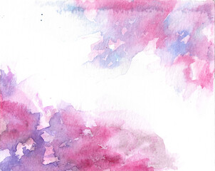 Abstract watercolor background texture of pink and purple. Watercolor painting on paper