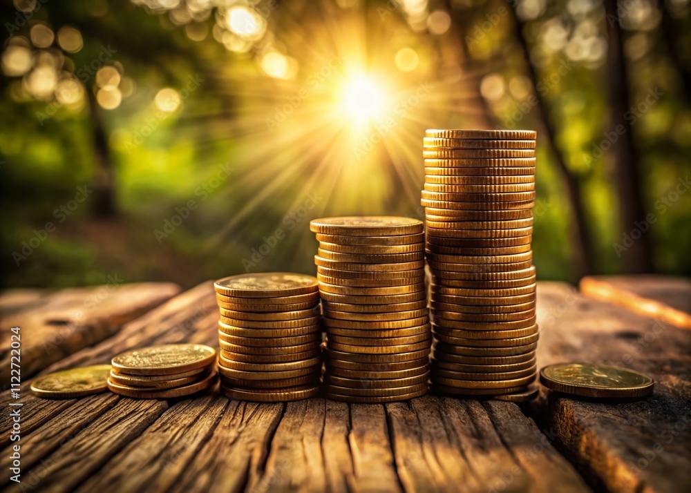 Aufkleber a close-up of a stack of coins on a rustic wooden table displaying wealth and financial growth with 