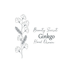 Vector illustration of Ginkgo biloba flower and branch frame.