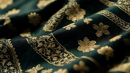 Golden ornament on a green fabric