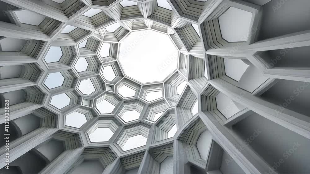 Poster modern geometric ceiling design hexagonal patterns and natural light create stunning architectural i