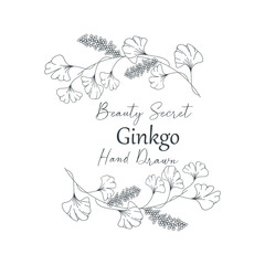 Vector illustration of Ginkgo biloba flower and branch frame.