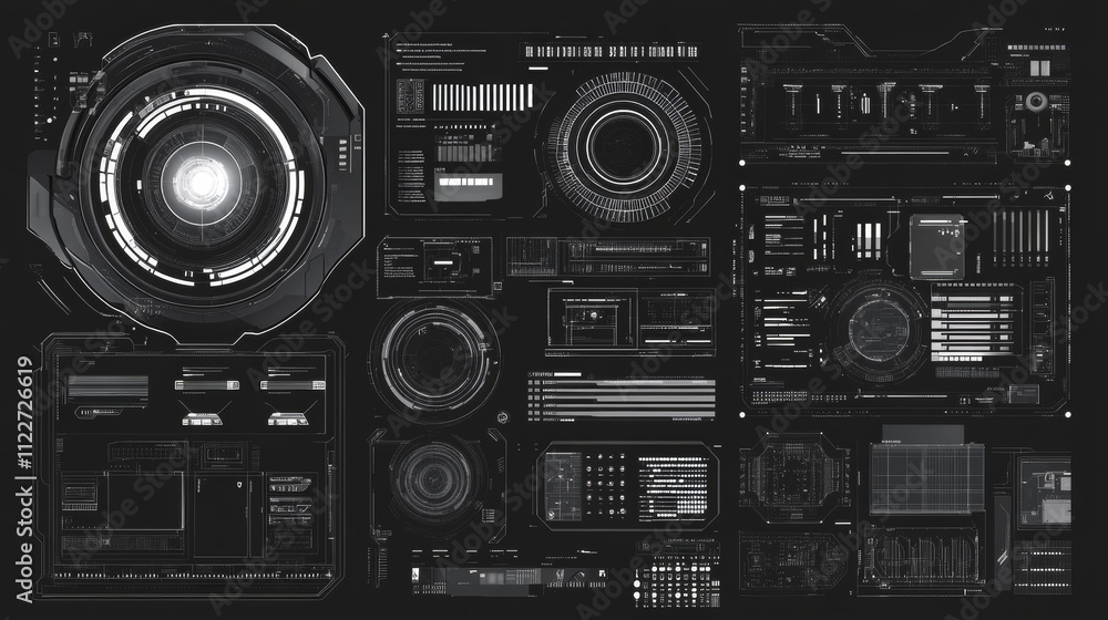 Poster sci-fi inspired futuristic typography and lettering, complete with hud and big set y2k elements. ext