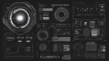 Sci-fi inspired futuristic typography and lettering, complete with HUD and big set Y2K elements. Extensive Collection of Futuristic HUD and Sci-Fi Interface Elements. Vector illustration