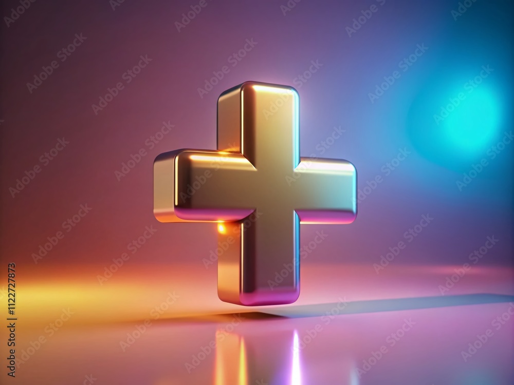 Poster aerial view of a positive 3d plus symbol falling against a clean isolated background, capturing the 