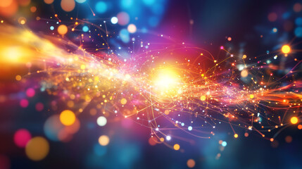 Fototapeta premium Spectacular colored illustration with particles and rays. Background design abstract forms and planets on the subject of science. Explosion of stars in space. 