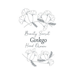 Vector illustration of Ginkgo biloba flower and branch frame.