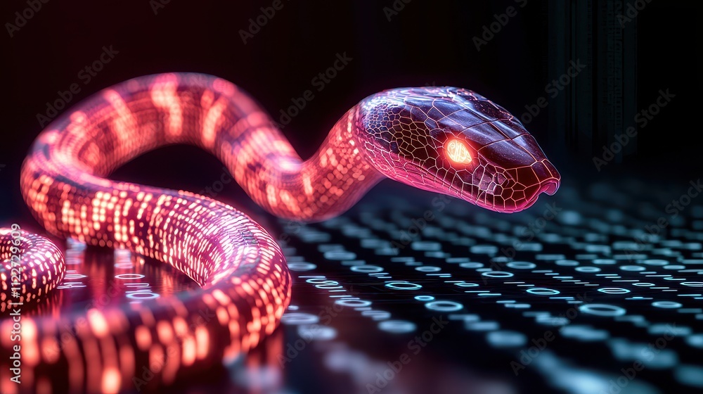 Aufkleber year of snake chinese zodiac concept, glowing digital snake slithering through binary code in a mode