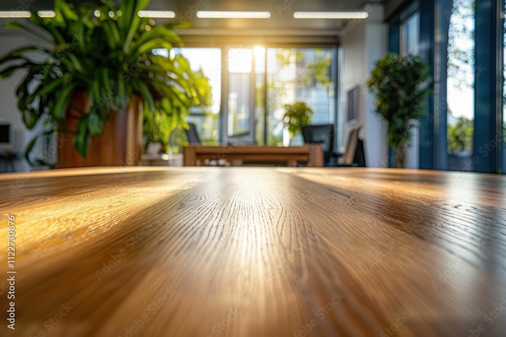 Poster empty table on open space office background