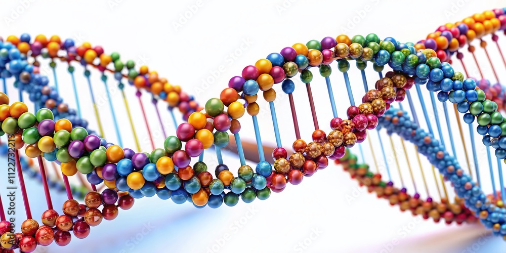 Poster aerial view of dna sequence molecules structure in 3d - science and technology concept illustration 