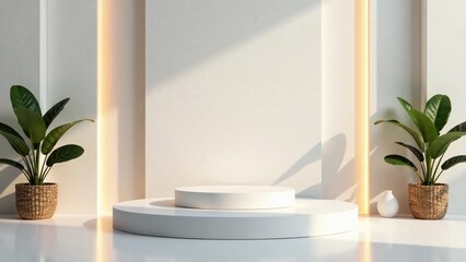 Fototapeta premium Luxury White Podium Display with Golden Sparkle Lines - Sales Promotion