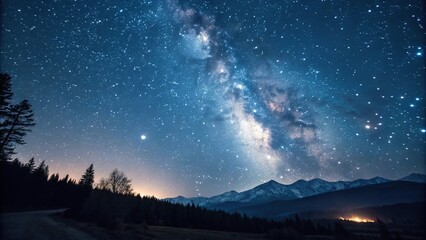 Fototapeta premium Mystical Night Sky with Glittering Bokeh, sparkling cosmos, bohemian night, cosmic beauty