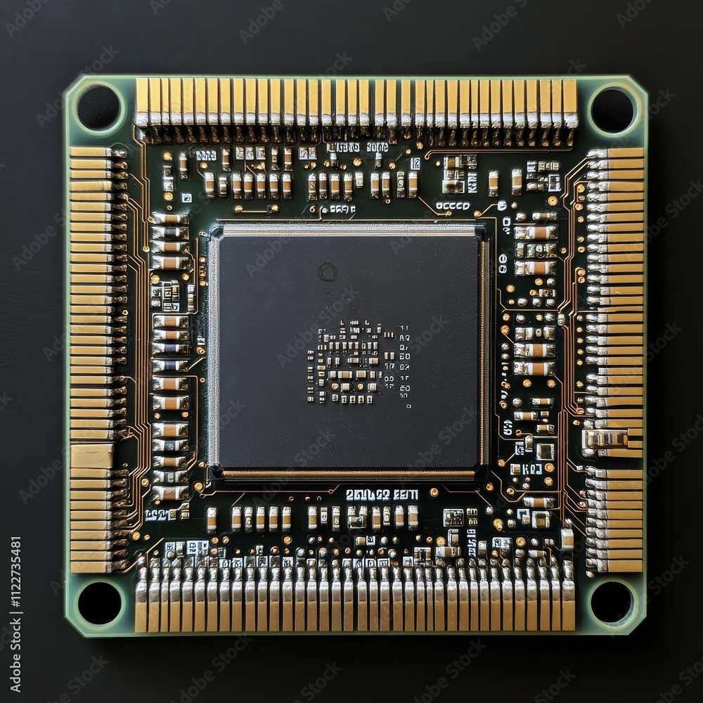 Poster Processor with integration AI. AI Letters on chip. CPU connected to data storage. Artificial intelligence technology in electronic chip. Data processing by artificial intelligence chip. AI hardware.