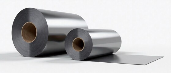 Fototapeta premium Sheet Metal Rolls 3D Illustration - White Background - Industrial Design
