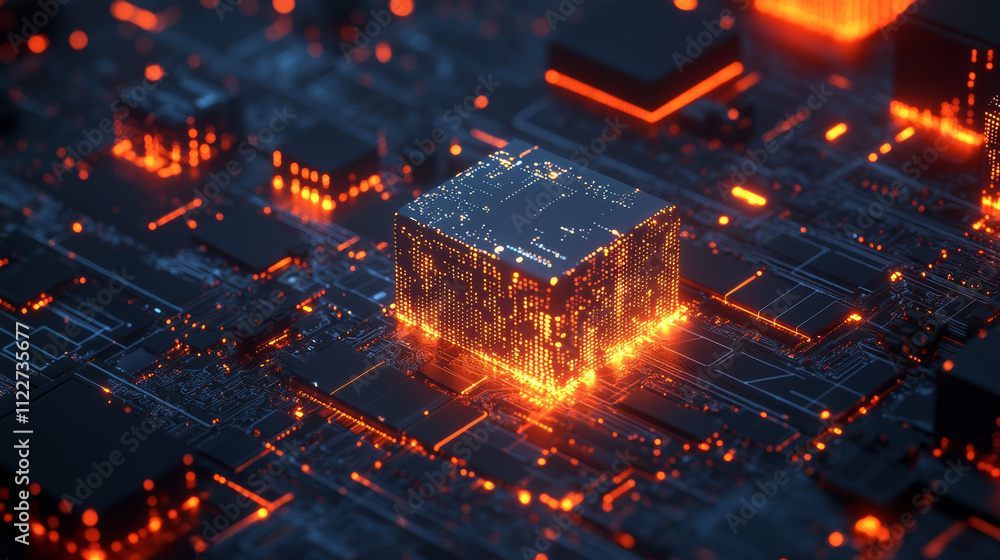 Poster 3d artificial intelligence with circuit electric background. digital futuristic big data visualizati