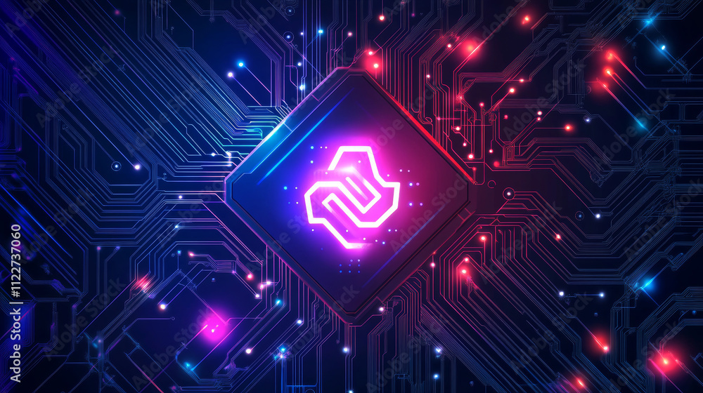 Poster ai background. abstract ai chip hologram on circuit board tech bg. artificial intelligence isometric