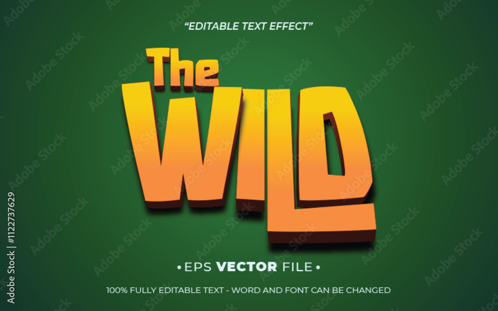 Poster the wild 3d text effect editable vector