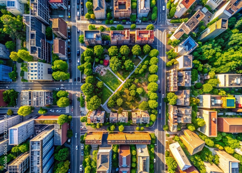 Poster aerial view of urban landscape without signage, showcasing natural patterns and structures in a vibr
