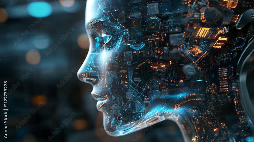 Aufkleber artificial intelligence processor, smart microchip, computer, data, technology background, 3d render