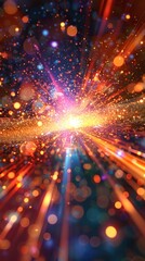 Fototapeta premium Stunning and dynamic image of a spectacular cosmic explosion with a burst of colorful shimmering lights radiant beams and a vibrant energetic glow against a dark celestial background