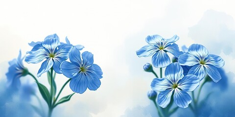 Obraz premium Softly blooming blue flowers on a textured watercolor background, botanical art, artistic impression