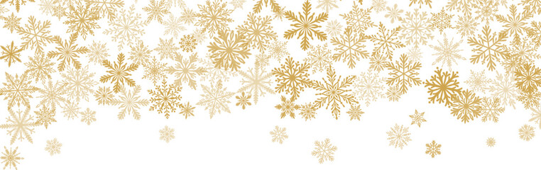 Gold snowflake confetti, winter holiday festive vector banner design