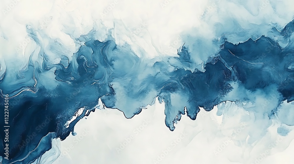 Poster a smooth, flowing abstract ink on canvas with a large, clear area for text