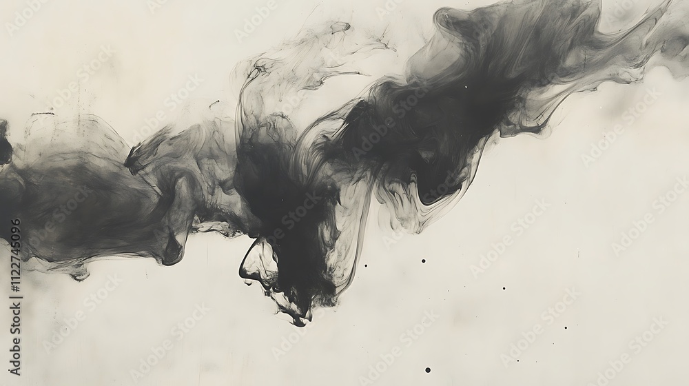 Poster a smooth, flowing abstract ink on paper with a large, clear area for text