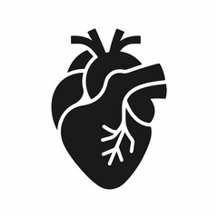 A simple, black and white, vector graphic of a human heart.