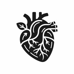 A simple, black and white, vector graphic of a human heart.