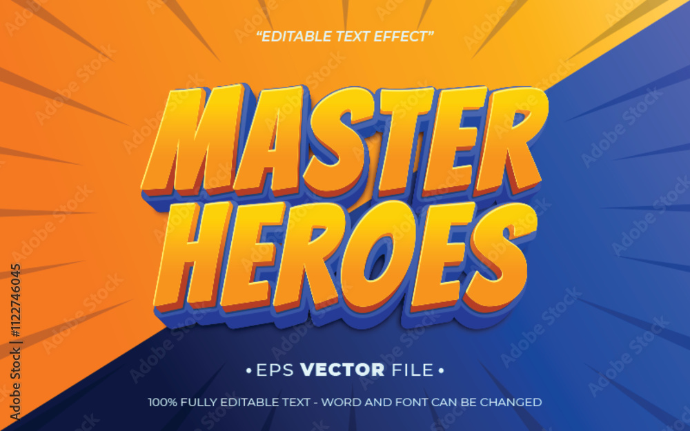 Poster master heroes 3d text effect editable vector