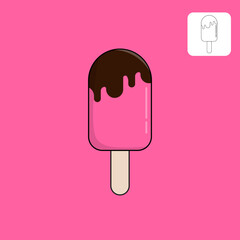 Sweet Strawberry Ice Cream with chocolate cream vector Illustration for design poster,layout,etc. ice cream illustration for coloring book