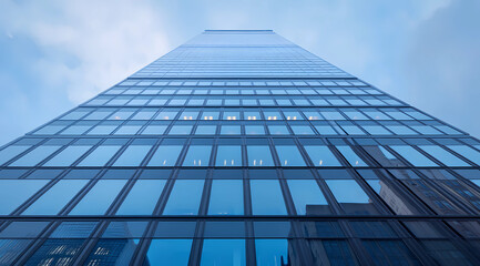Fototapeta premium Modern Office Tower with Panoramic Glass Windows and Sleek Urban Design