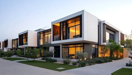 Fototapeta premium Modern Luxury Villas Contemporary Architecture Evening Twilight