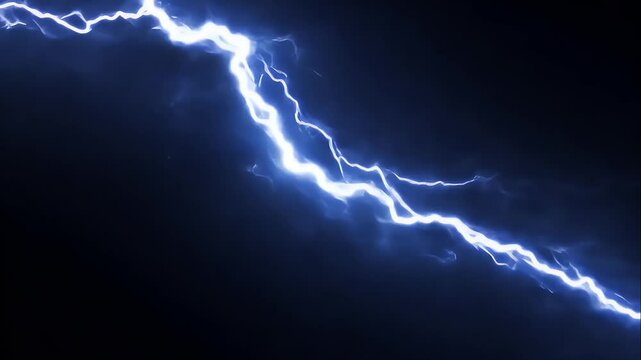 Intense lightning bolt striking with thunder explosion on black background