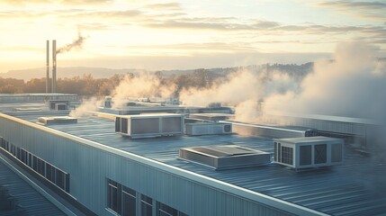 Obraz premium HVAC systems for air conditioning installed on the rooftops of industrial buildings