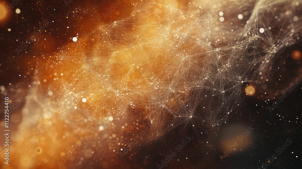 Poster particle mesh and nodes forming an abstract connectivity background.