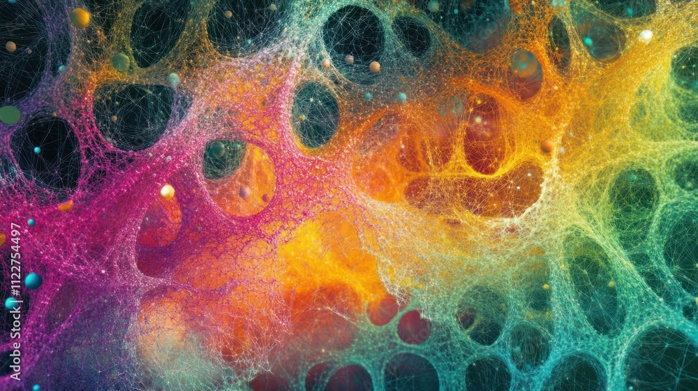 Aufkleber particle mesh network with vibrant colors, emphasizing creativity and uniqueness.