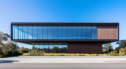 Obraz premium Polished office building with full-length glass windows and sleek exterior design